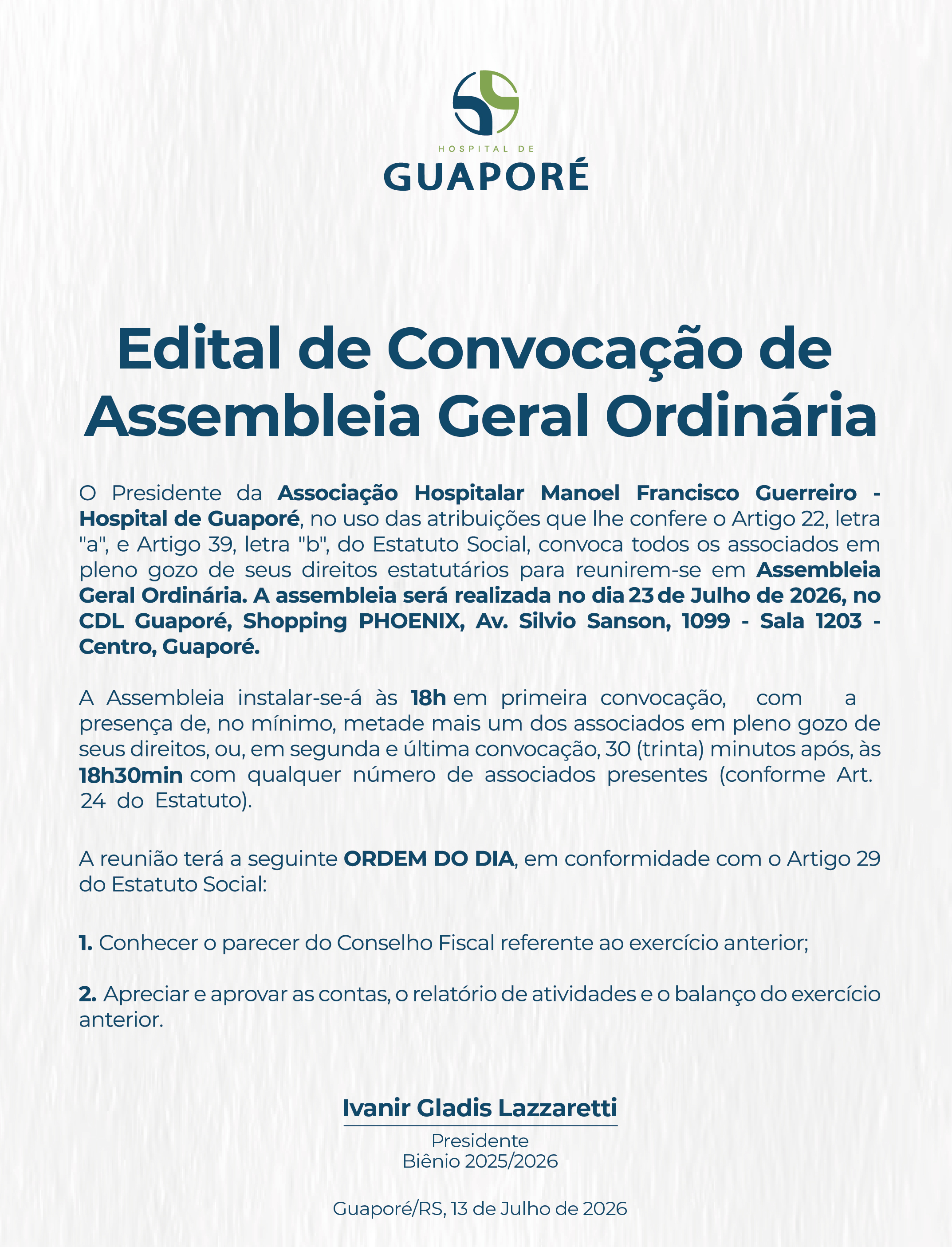 EDITAL DE CONVOCAÇÃO ASSEMBLEIA GERAL ORDINÁRIA